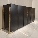 Matte Black Sideboard with Six-Panel Front, Stainless Steel Accents Three Drawers and Interior Shelves